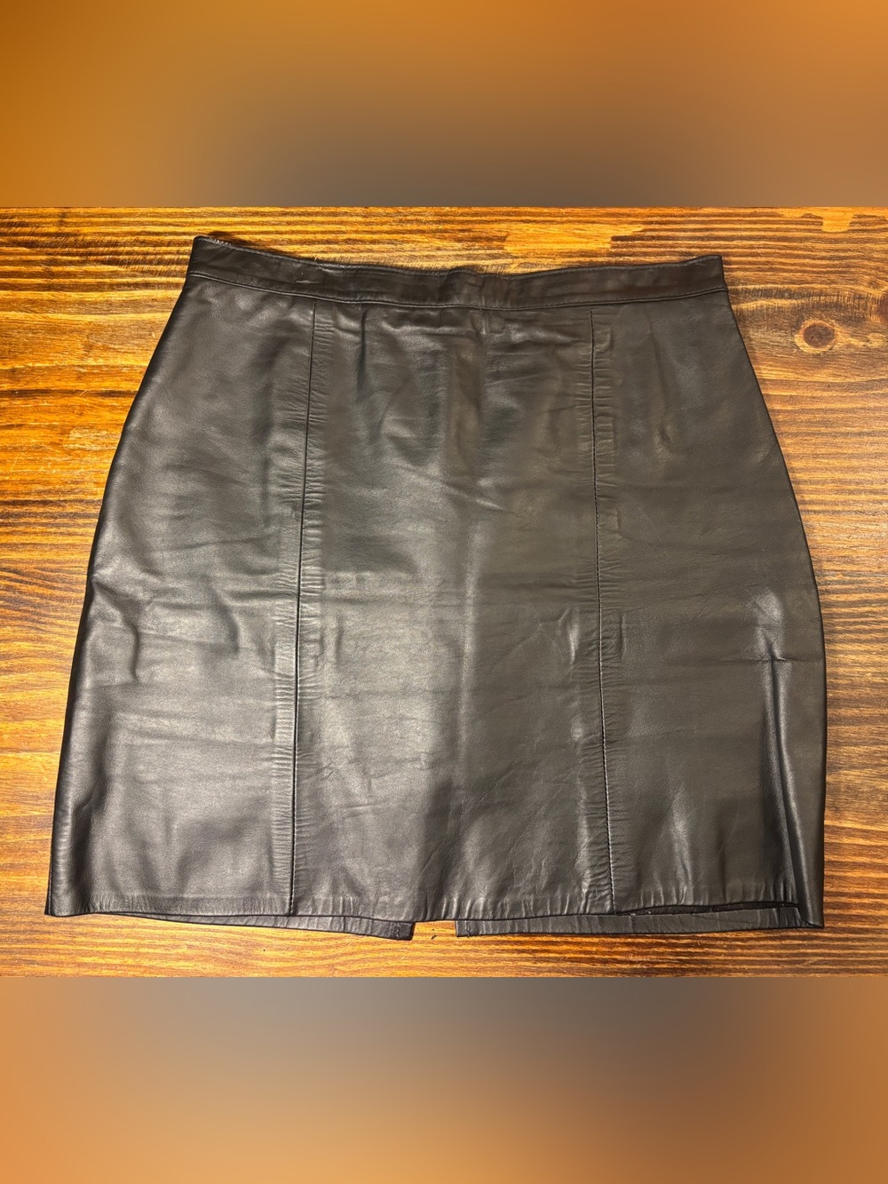 Vintage 80s Genuine Leather Mini Skirt Black Leather Y2K Estimated size 6 - 8